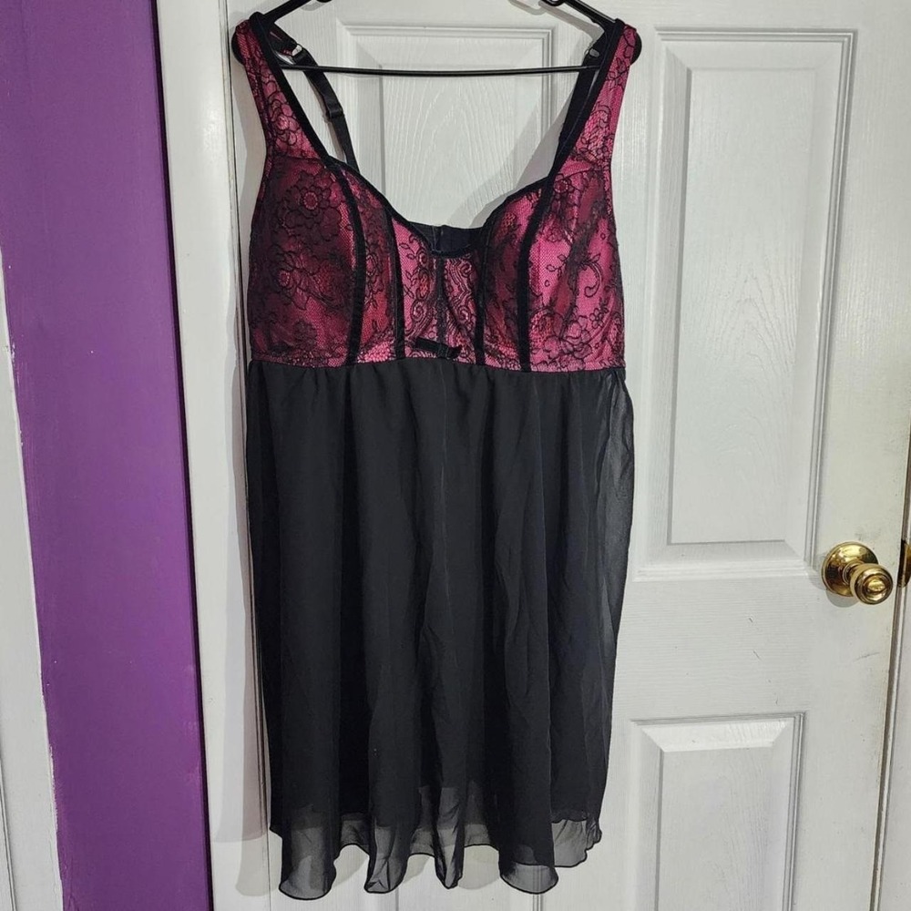 Vintage Pink & Black Lace Babydoll Chemise